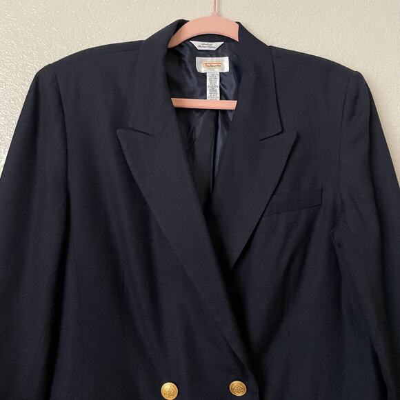 Talbots Blazer Womens Size 12 Navy Blue Linen Blend Military Double Breasted - Picture 4 of 11
